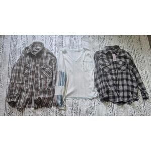 Set of 2 Plaid Flannel Shirts and 1 Long Sleeve Top